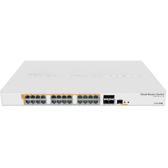 Mikrotik Cloud Router Switch CRS328-24P-4S+RM, 800 MHz CPU, 512MB RAM, 24×G-LAN (all PoE-out), 4xSFP+, RouterOS L5/SwitchOS (dual boot), 1U rackmount kučište, 500W PSU-2