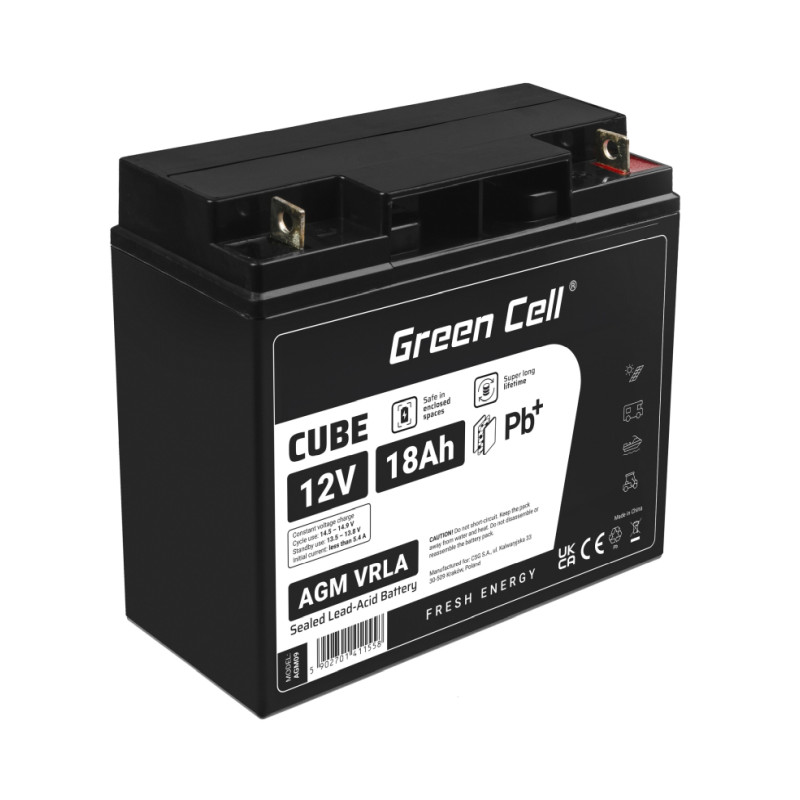 Baterija Green Cell AGM09 (Kapacitet 18Ah, Napon 12V, Tip VRLA AGM, Dimenzije 181×77×167 mm, Težina 5.3 kg)-4