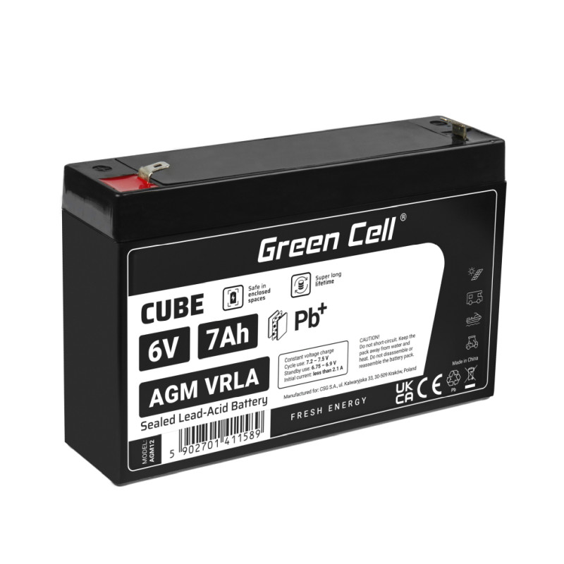 Baterija GREEN CELL (AGM12) AGM 6V/7Ah (Kapacitet 7Ah, Napon 6V, VRLA AGM, Dimenzije 151×35×94(98) mm, Trajnost 5 godina)-1