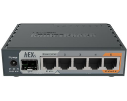 Mikrotik RB760iGS hEX S with Dual Core 880MHz MHz CPU, 256MB RAM, 5×G-LAN, SFP, USB, PoE-out-port #5, RouterOS L4, plastično kučište, PSU
