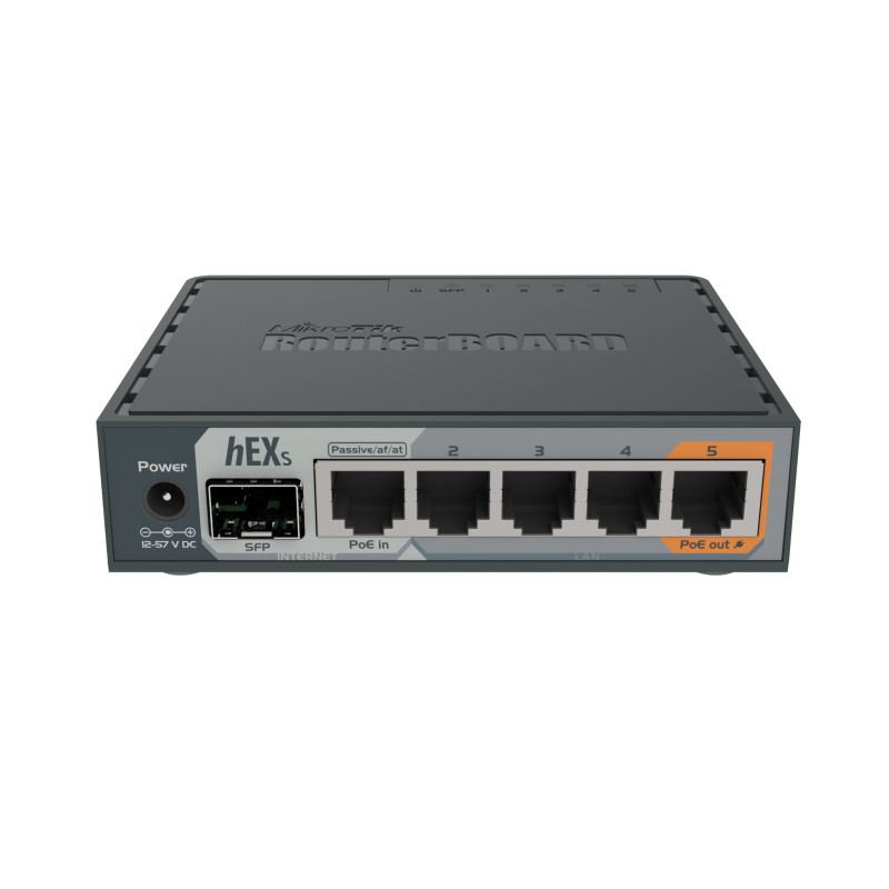 Mikrotik RB760iGS hEX S with Dual Core 880MHz MHz CPU, 256MB RAM, 5×G-LAN, SFP, USB, PoE-out-port #5, RouterOS L4, plastično kučište, PSU-11