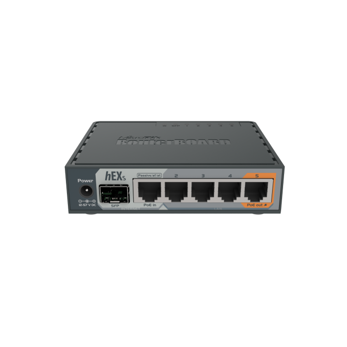 Mikrotik RB760iGS hEX S with Dual Core 880MHz MHz CPU, 256MB RAM, 5×G-LAN, SFP, USB, PoE-out-port #5, RouterOS L4, plastično kučište, PSU-4