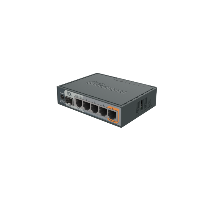 Mikrotik RB760iGS hEX S with Dual Core 880MHz MHz CPU, 256MB RAM, 5×G-LAN, SFP, USB, PoE-out-port #5, RouterOS L4, plastično kučište, PSU-0