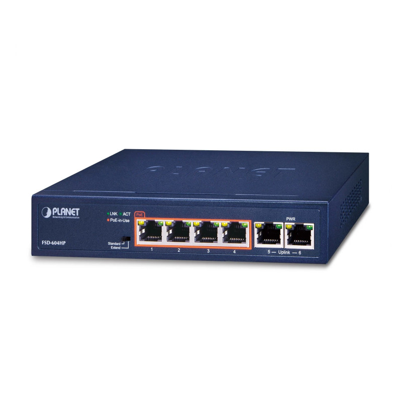 Mrežni preklopnik PLANET FSD-604HP 4-port 10/100TX 802.3at PoE + 2-port 10/100TX-1