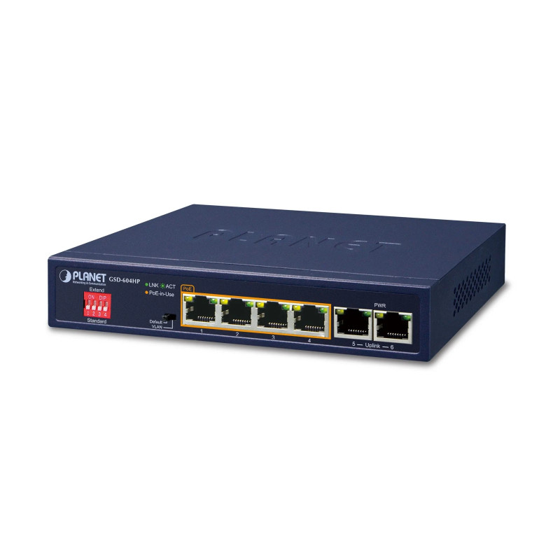 Preklopnik (Switch) PLANET Gigabit 4-port 10/100/1000Mbps 802.3at High Power PoE (55W) + 2-Port 10/100/1000T-1
