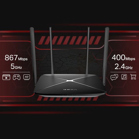 Mercusys AC1200 bežični usmjerivač (Dual-Band Gigabit Router) 300Mbps/867Mbps (2.4GHz/5GHz), 802.11ac/b/g/n, 1×G-WAN, 4×G-LAN, 4 x fiksne antene-4