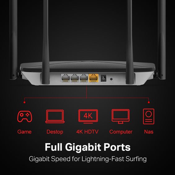 Mercusys AC1200 bežični usmjerivač (Dual-Band Gigabit Router) 300Mbps/867Mbps (2.4GHz/5GHz), 802.11ac/b/g/n, 1×G-WAN, 4×G-LAN, 4 x fiksne antene-5