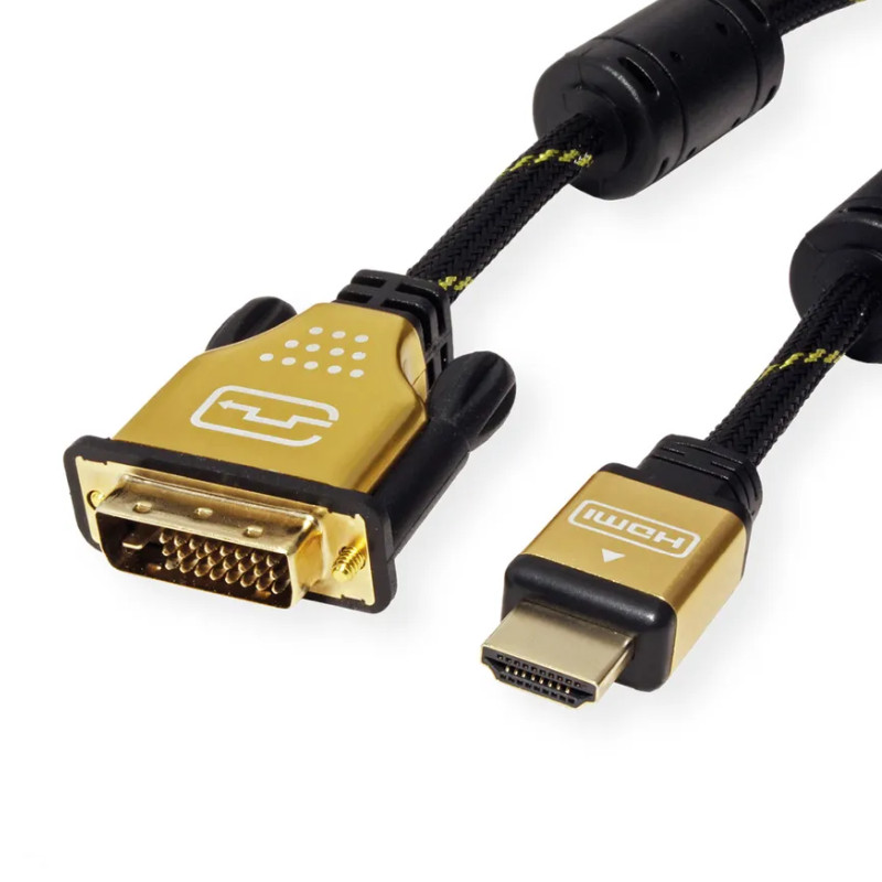 Roline GOLD DVI kabel, DVI-D (24+1) - HDMI Dual Link, M/M, UHD 4K, 2.0m crno/zlatni-1