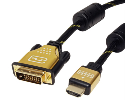 Roline GOLD DVI kabel, DVI-D (24+1) - HDMI Dual Link, M/M, UHD 4K, 2.0m crno/zlatni-0