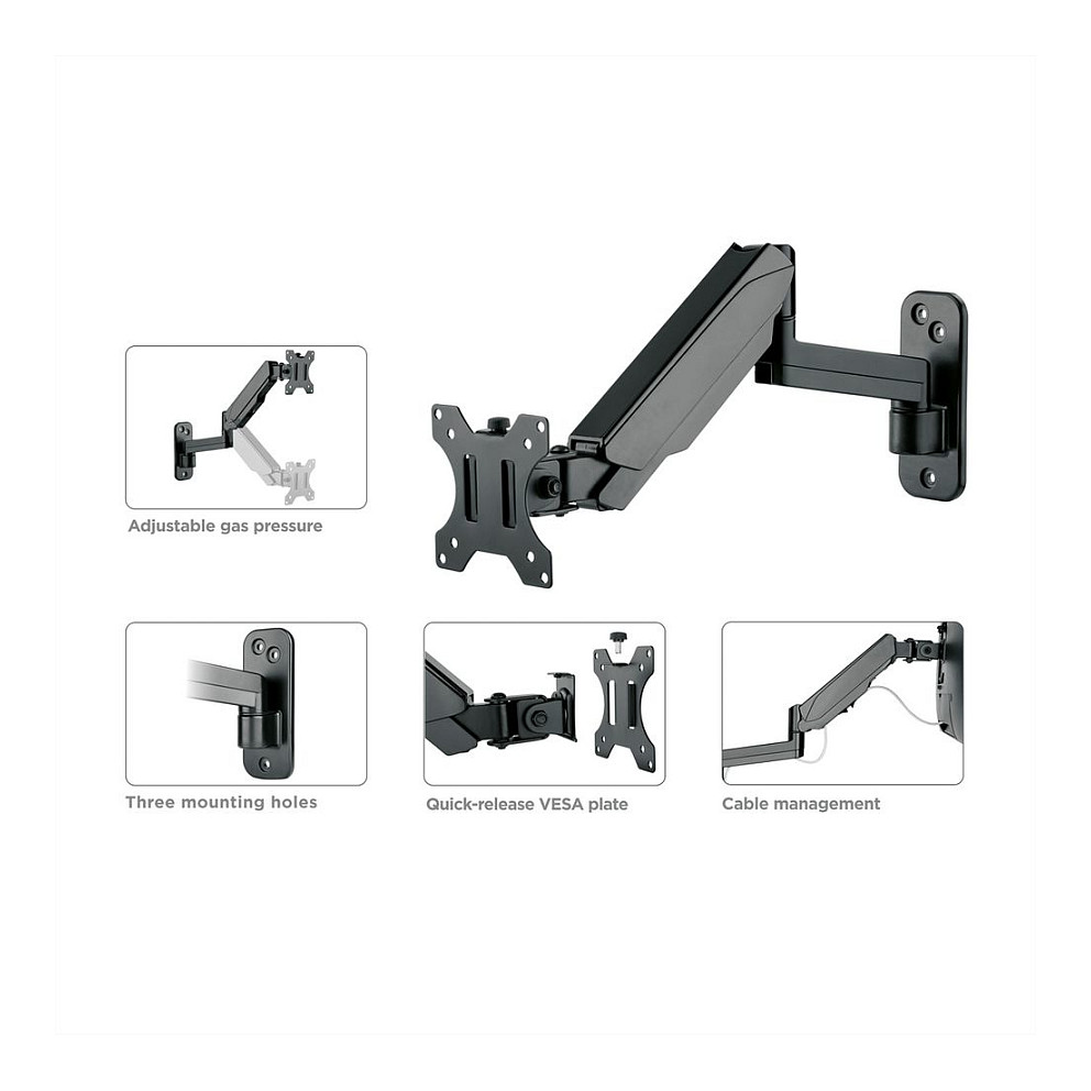 zidni nosač za monitor ROLINE VALUE, 5 spojeva, Pivot, nosivost 8kg crni-3