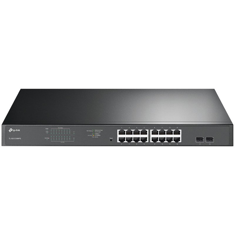 TP-Link JetStream 16-port Gigabit EasySmart PoE+ preklopnik (Switch), 16×10/100/1000M RJ45 PoE, 2×SFP Gigabit, 1U 19" rack-mount kućište (192W)-1