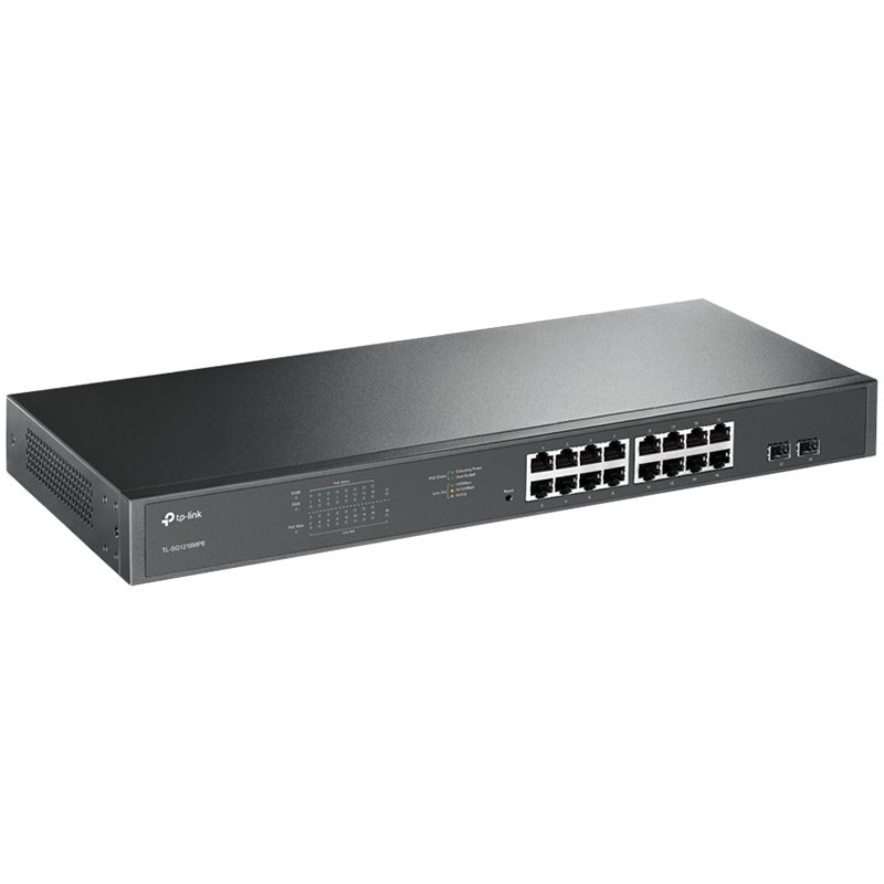 TP-Link JetStream 16-port Gigabit EasySmart PoE+ preklopnik (Switch), 16×10/100/1000M RJ45 PoE, 2×SFP Gigabit, 1U 19" rack-mount kućište (192W)-2