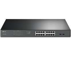 TP-Link JetStream 16-port Gigabit EasySmart PoE+ preklopnik (Switch), 16×10/100/1000M RJ45 PoE, 2×SFP Gigabit, 1U 19" rack-mount kućište (192W)-0