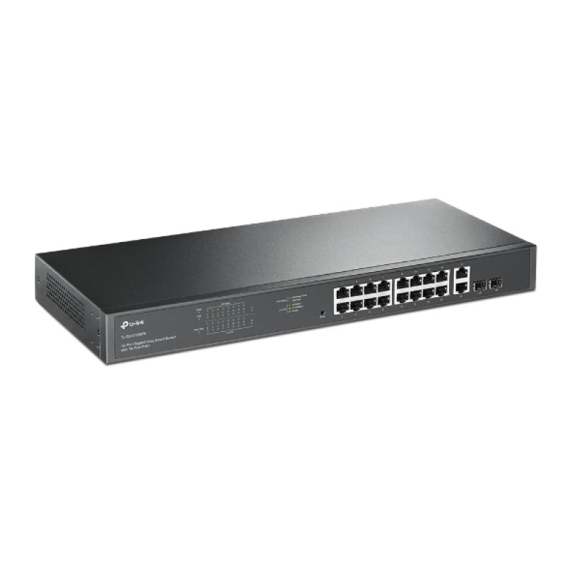 TP-Link JetStream 16-port Gigabit EasySmart PoE+ preklopnik (Switch), 16×10/100/1000M RJ45 PoE, 2×SFP Gigabit, 1U 19" rack-mount kućište (192W)-12