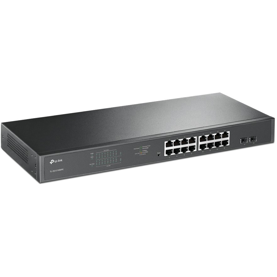 TP-Link JetStream 16-port Gigabit EasySmart PoE+ preklopnik (Switch), 16×10/100/1000M RJ45 PoE, 2×SFP Gigabit, 1U 19" rack-mount kućište (192W)-14