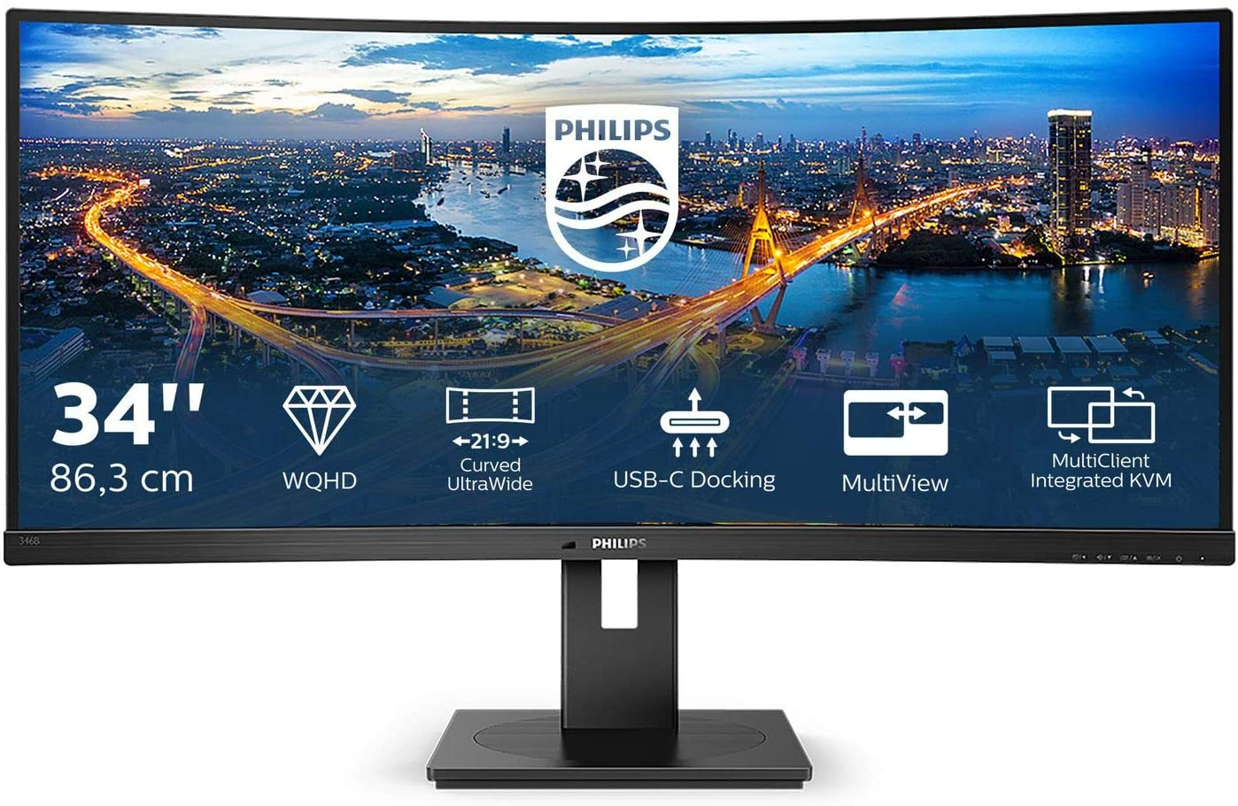 Monitor PHILIPS B line 346B1C/00 (34" VA, 100Hz, 3440×1440 WQHD, zakrivljeni crni)-0