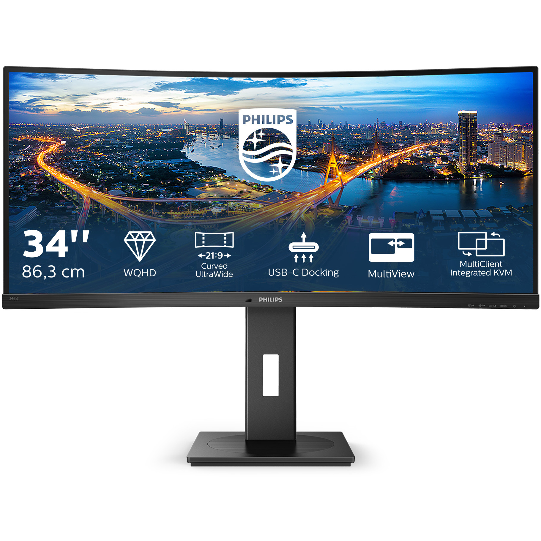 Monitor PHILIPS B line 346B1C/00 (34" VA, 100Hz, 3440×1440 WQHD, zakrivljeni crni)-12