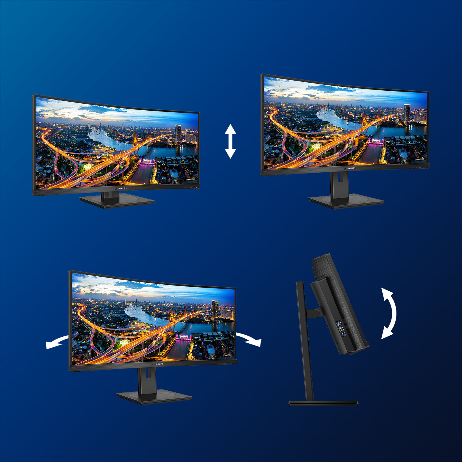 Monitor PHILIPS B line 346B1C/00 (34" VA, 100Hz, 3440×1440 WQHD, zakrivljeni crni)-16