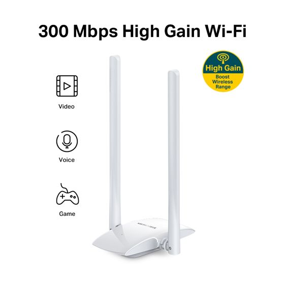 Mercusys bežični High-Gain USB adapter, 300Mbps (2.4GHz), 802.11n/g/b, 2×2 MIMO, 2×5dBi antena-3