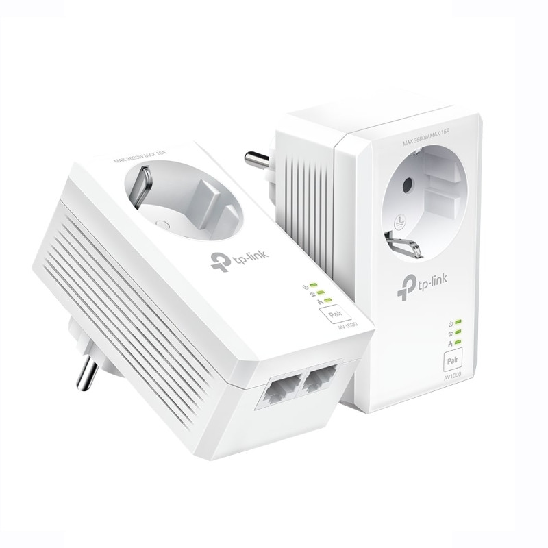 Mrežni adapter TP-LINK AV1000 Powerline Gigabit, 1000Mbps, dodatna strujna utičnica, 2×G-LAN, HomePlug AV2-17