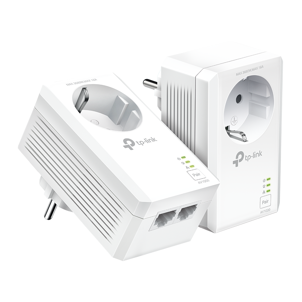 Mrežni adapter TP-LINK AV1000 Powerline Gigabit, 1000Mbps, dodatna strujna utičnica, 2×G-LAN, HomePlug AV2-1
