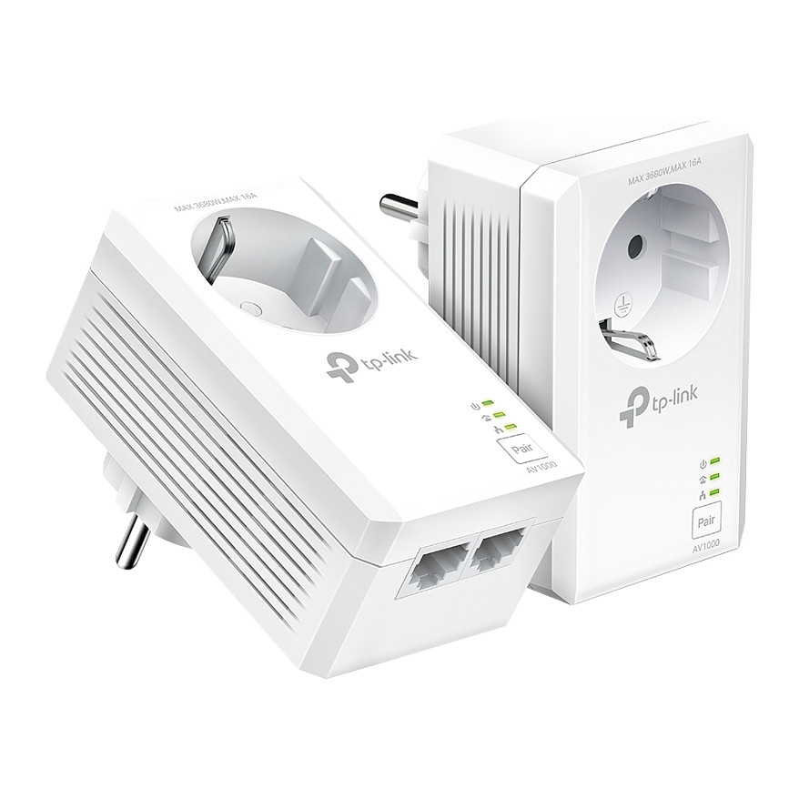 Mrežni adapter TP-LINK AV1000 Powerline Gigabit, 1000Mbps, dodatna strujna utičnica, 2×G-LAN, HomePlug AV2-9