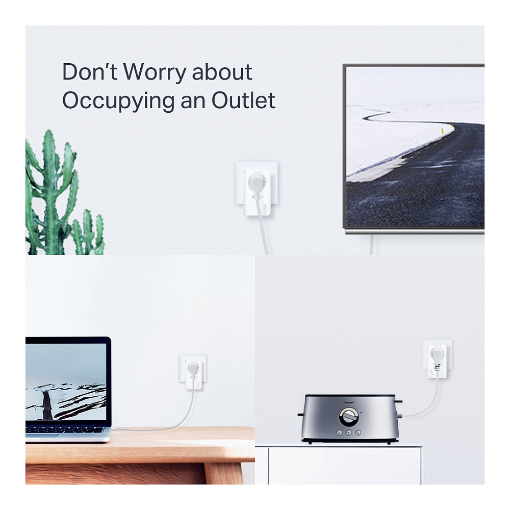 Mrežni adapter TP-LINK AV1000 Powerline Gigabit, 1000Mbps, dodatna strujna utičnica, 2×G-LAN, HomePlug AV2-15