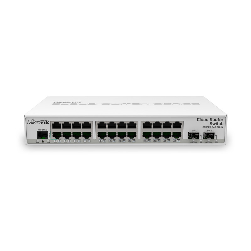 Switch Mikrotik CRS326-24G-2S+IN 800 MHz CPU, 512MB RAM, 24xG-LAN, 2xSFP+ cage, RouterOS L5 ili SwitchOS-5