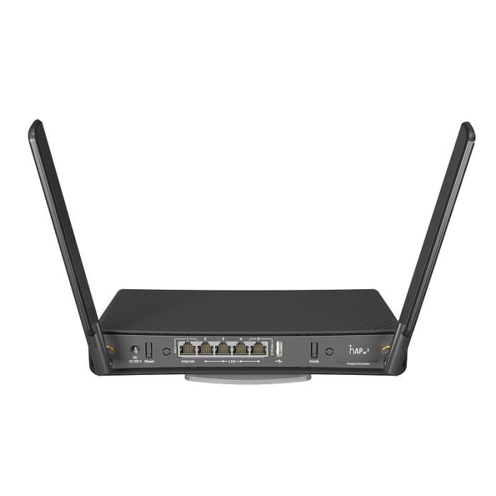 Mikrotik RBD53iG-5HacD2HnD, hAP ac3, 716MHz CPU, 256MB RAM, 5×GLAN, 2.4Ghz/5GHz 802.11b/g/n/ac, 2×vanjska antena, USB, tower/desktop kućište, USB, PSU, RouterOS L4-1