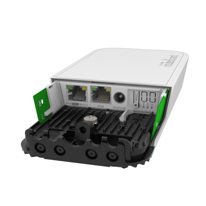 Mikrotik wAP ac LTE6 Kit, 710MHz CPU, 128MB RAM, 2×GLAN, 2.4Ghz/5Ghz 802.11b/g/n/an/ac, LTE CAT6 modem, RouterOS L4, vanjsko kućište, PSU, Gbit PoE inj.-7
