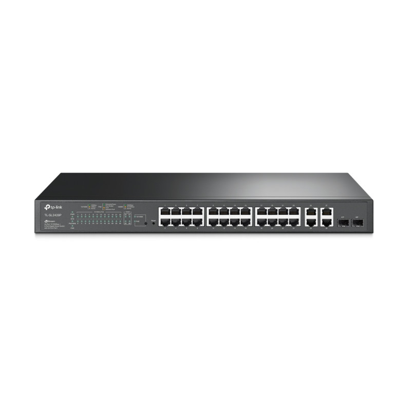 Switch TP-LINK JetStream 24-Port PoE+ Smart preklopnik 24×10/100M 2×G-LAN 2×G SFP 1U 19" rackmount (250W)-1