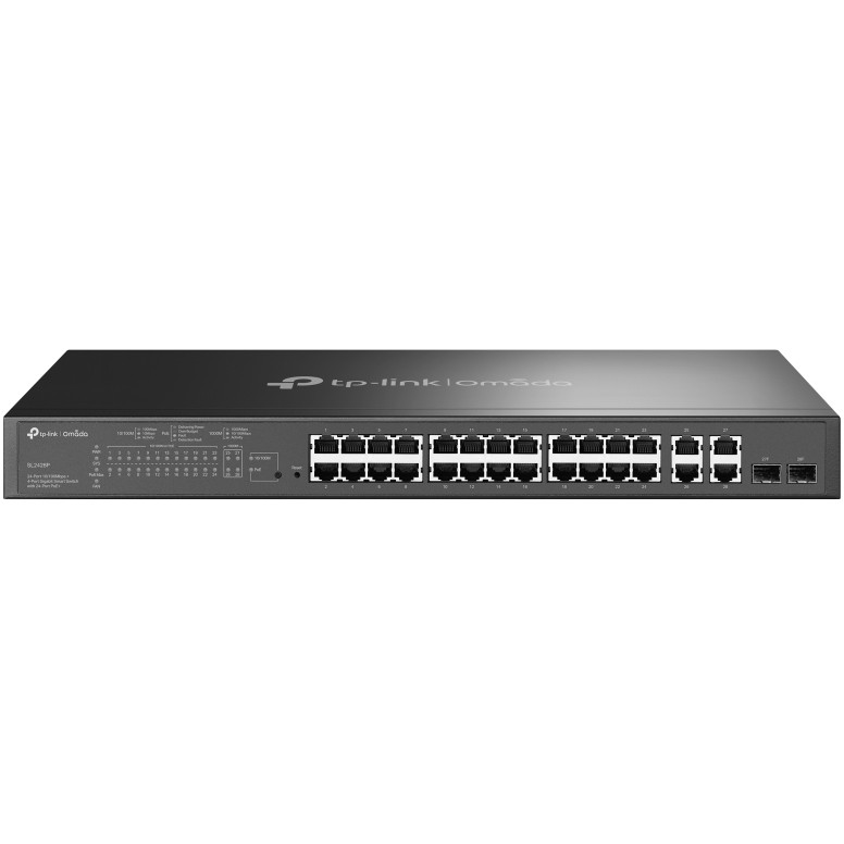 Switch TP-LINK JetStream 24-Port PoE+ Smart preklopnik 24×10/100M 2×G-LAN 2×G SFP 1U 19" rackmount (250W)-0