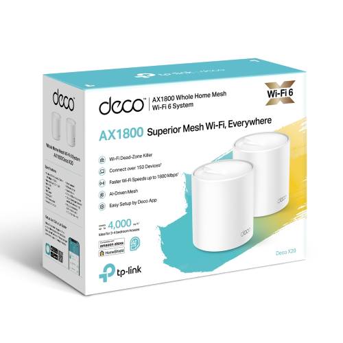 TP-Link AX1800 Deco X20 (2-pack), Dual-Band Mesh Wi-Fi 6, 574Mbps/1201Mbps (2.4GHz/5GHz), 802.11ax/ac/n/a/b/g, 2×G-LAN, Deco App-11