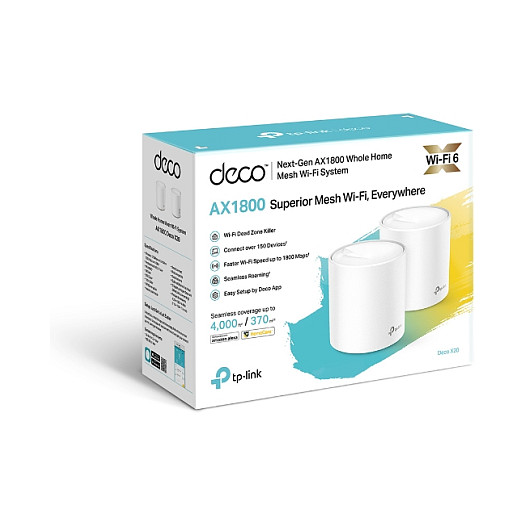 TP-Link AX1800 Deco X20 (2-pack), Dual-Band Mesh Wi-Fi 6, 574Mbps/1201Mbps (2.4GHz/5GHz), 802.11ax/ac/n/a/b/g, 2×G-LAN, Deco App-13