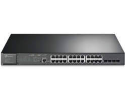 TP-Link JetStream 28-port Gigabit L2+ upravljiv PoE+ preklopnik (Switch), 24×10/100/1000M RJ45 ports, 4×Gbit SFP, RJ45/Micro-USB Console port, 1U 19" rack mount (384W)