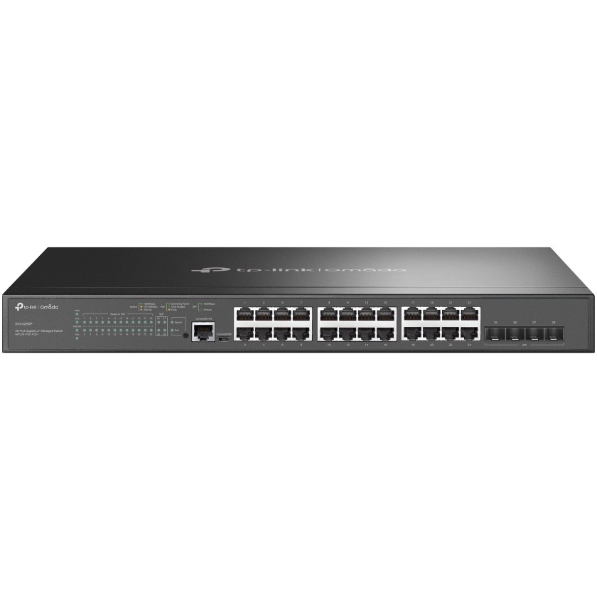TP-Link JetStream 28-port Gigabit L2+ upravljiv PoE+ preklopnik (Switch), 24×10/100/1000M RJ45 ports, 4×Gbit SFP, RJ45/Micro-USB Console port, 1U 19" rack mount (384W)-11