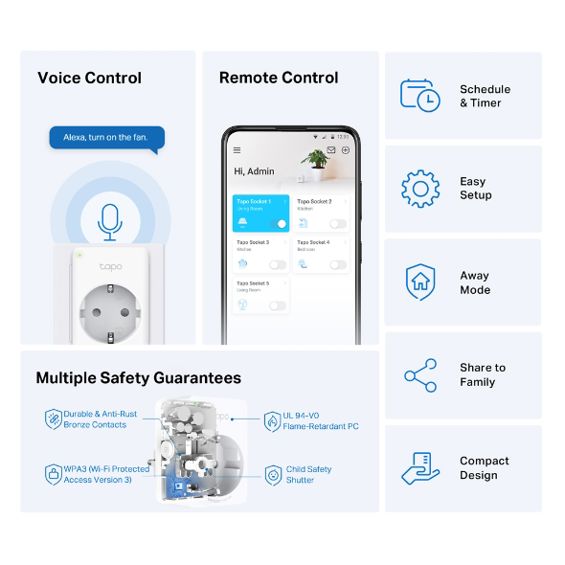 TP-Link WiFi Smart Plug (2 pack) 2.4GHz, 802.11b/g/n, BT4.2, Tapo app, Wi-Fi kontrola, Timer/Schedule postavke, Glasovna kotrola Amazon Alexa/Google Assistant-19