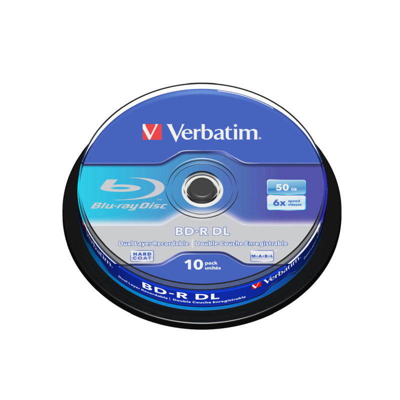 DVD Blu-Ray VERBATIM BD-R DL 6× 50GB White Blue Surface Scratch Guard Plus 10 pack spindle-0