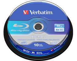 DVD Blu-Ray VERBATIM BD-R DL 6× 50GB White Blue Surface Scratch Guard Plus 10 pack spindle