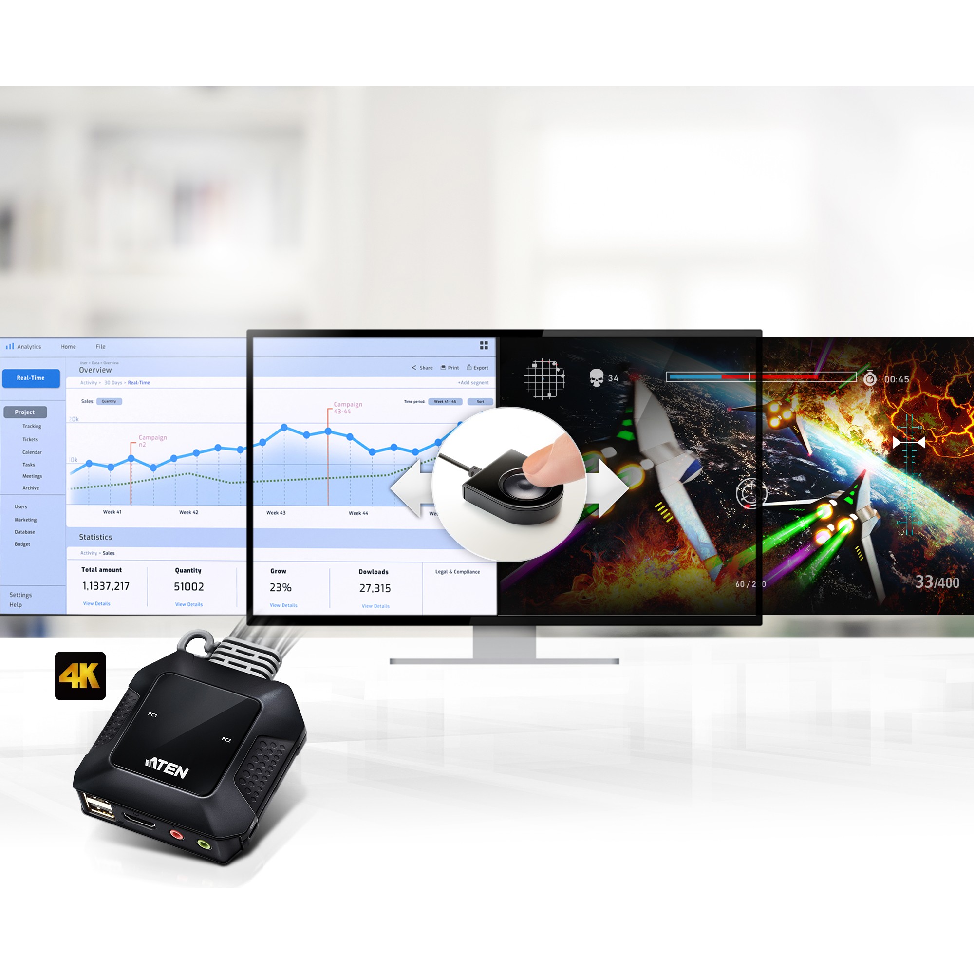 ATEN 2-port USB 4K HDMI KVM Switch sa kablovima (CS22H)-10