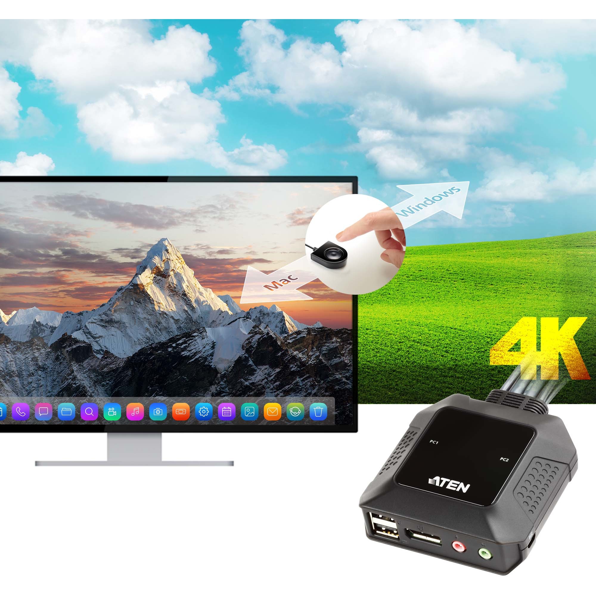 KVM prekidač ATEN CS22DP (2-port USB, DisplayPort, do 4096x2160 @ 30Hz, podrška za više platformi)-7