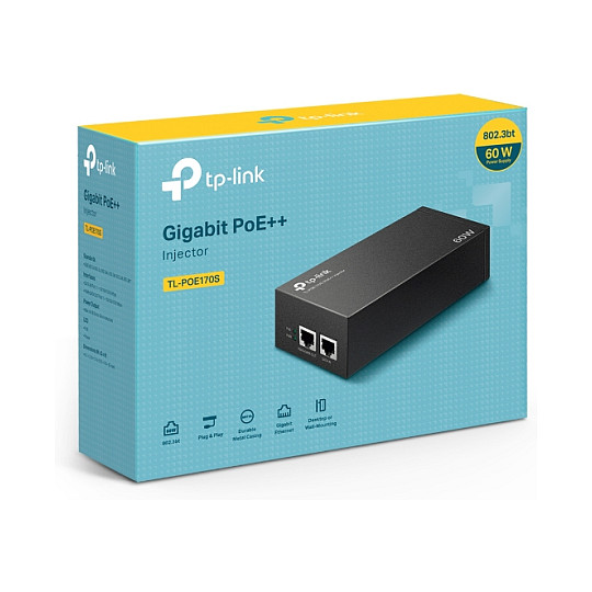 Adapter TP-LINK TL-POE170S PoE++ Injector, 1×Gbit PoE Port, 1×Gbit Non-PoE Port, 802.3at/af/bt-11
