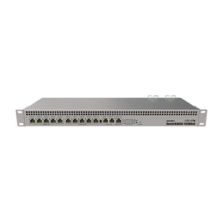 Router MIKROTIK RB1100AHx4 Dude edition (arm 32bit, al21400, 4 jezgre, 1,4 GHz, 1 GB RAM, 60 GB M.2, 13xGbit LAN, RouterOS L6, 1U rackmount)-1