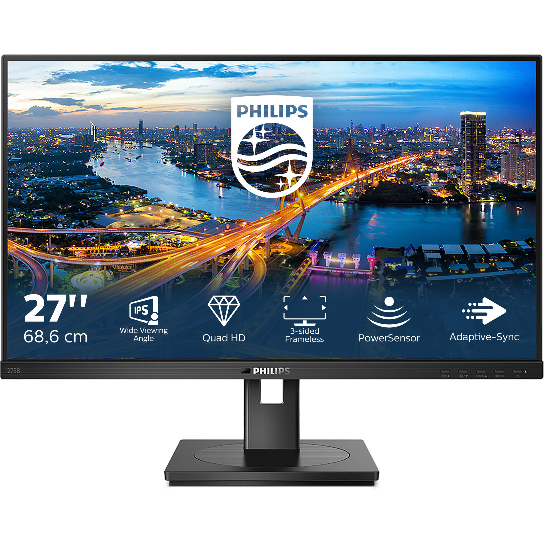 Philips 27" 275B1/00 2560×1440 IPS W-LED, 75Hz, AG, Pivot, 4ms, 350cd/m2, DVI-D/DP/HDMI, 4×USB3.2, 1×USB-B, zvučnici, crni-1