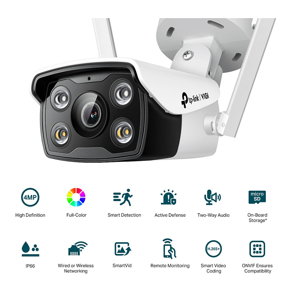 TP-Link vanjska IP Bullet Full color Wi-Fi HD kamera, 2.4G 150Mbps, 2×2 MIMO, H.265+ video, 4MP, 4mm leća, RJ45, Night Vision, detekcija pokreta, vodootporna IP66, VIGI app-8