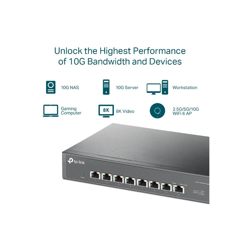 TP-Link 8-Port Multi-gigabit 10G preklopnik (Switch), 8×10G, desktop/rackmount 13" kučište-5