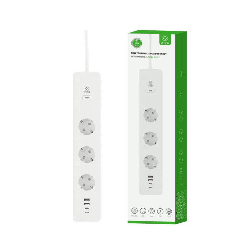 Utičnica WOOX R6132 WiFi Smart multi-utičnica, 3×strujna utičnica, 2×USB-A, 2×USB-C punjač-1