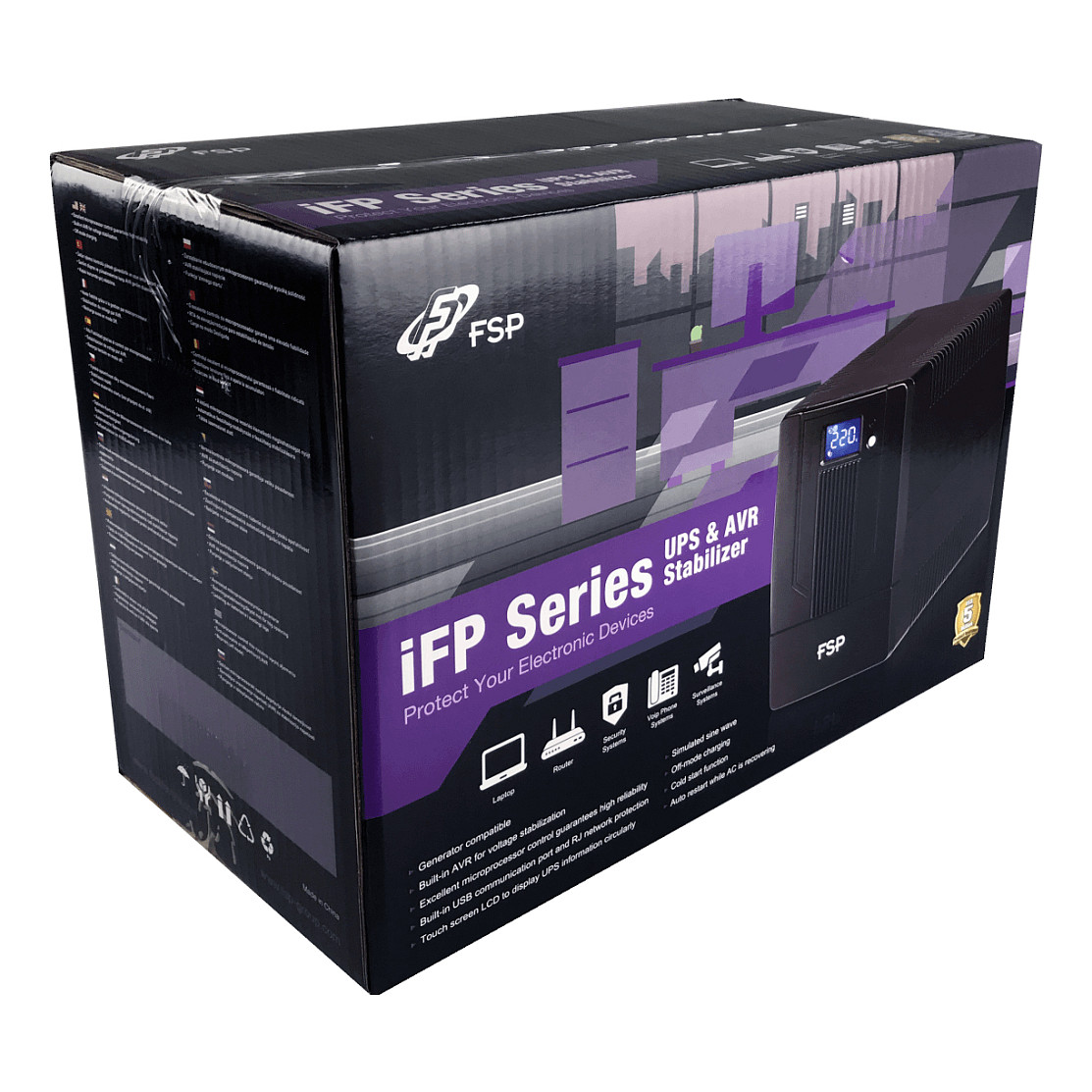 Fortron Source iFP 2000VA/1200W, Line-interactive (2×Schuko, 2×IEC C13, RJ11/45, USB, LCD display)-5