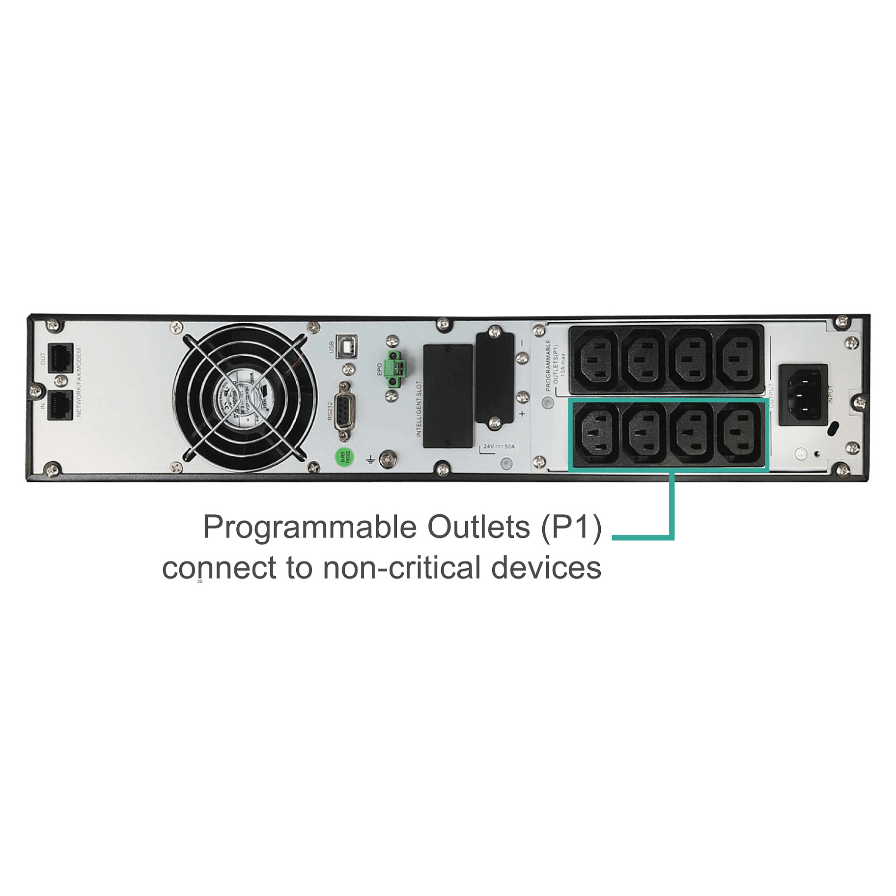UPS FORTRON Source Clippers Rack/Tower 2000VA/2000W (On-line double conversion, USB, RS-232, EPO, 8×C13, 4×9Ah, 3min autonomija, LCD)-7