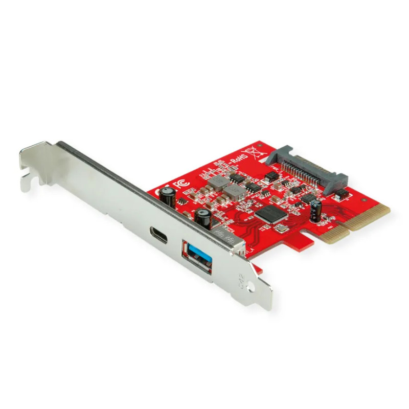 Roline PCIe ×4 adapter, USB3.2 Gen2, 1×USB-A + 1×USB-C-1